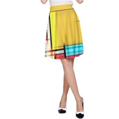 Multicolored Retro Abstraction, Lines Retro Background, Multicolored Mosaic A-line Skirt by nateshop