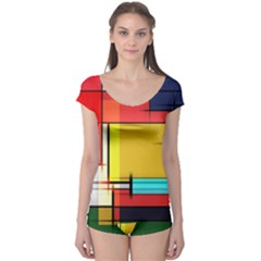 Multicolored Retro Abstraction%2 Boyleg Leotard  by nateshop