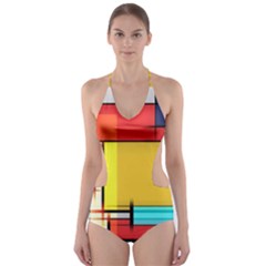 Multicolored Retro Abstraction, Lines Retro Background, Multicolored Mosaic Cut-out One Piece Swimsuit by nateshop