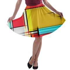 Multicolored Retro Abstraction, Lines Retro Background, Multicolored Mosaic A-line Skater Skirt by nateshop