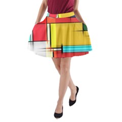 Multicolored Retro Abstraction, Lines Retro Background, Multicolored Mosaic A-line Pocket Skirt by nateshop