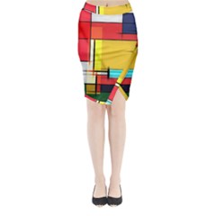 Multicolored Retro Abstraction, Lines Retro Background, Multicolored Mosaic Midi Wrap Pencil Skirt by nateshop