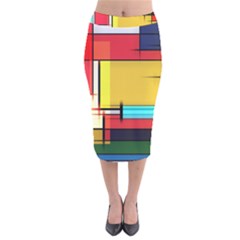 Multicolored Retro Abstraction, Lines Retro Background, Multicolored Mosaic Velvet Midi Pencil Skirt by nateshop