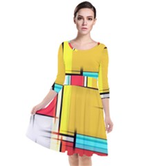 Multicolored Retro Abstraction%2 Quarter Sleeve Waist Band Dress by nateshop