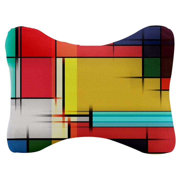 Multicolored Retro Abstraction, Lines Retro Background, Multicolored Mosaic Velour Seat Head Rest Cushion