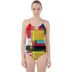 Multicolored Retro Abstraction%2 Cut Out Top Tankini Set by nateshop