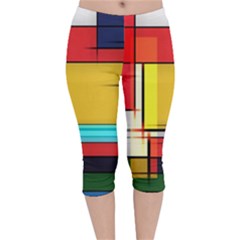 Multicolored Retro Abstraction, Lines Retro Background, Multicolored Mosaic Velvet Capri Leggings  by nateshop