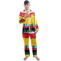 Multicolored Retro Abstraction, Lines Retro Background, Multicolored Mosaic Men s Long Sleeve Satin Pajamas Set by nateshop