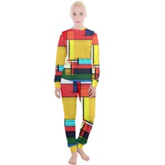 Multicolored Retro Abstraction, Lines Retro Background, Multicolored Mosaic Women s Lounge Set by nateshop