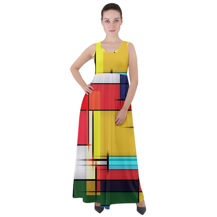 Multicolored Retro Abstraction, Lines Retro Background, Multicolored Mosaic Empire Waist Velour Maxi Dress