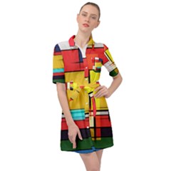 Multicolored Retro Abstraction, Lines Retro Background, Multicolored Mosaic Belted Shirt Dress by nateshop