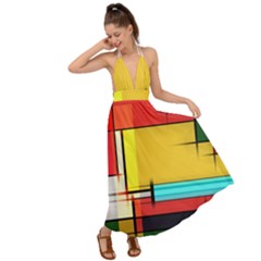 Multicolored Retro Abstraction, Lines Retro Background, Multicolored Mosaic Backless Maxi Beach Dress by nateshop