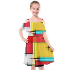 Multicolored Retro Abstraction%2 Kids  Cut Out Shoulders Chiffon Dress by nateshop