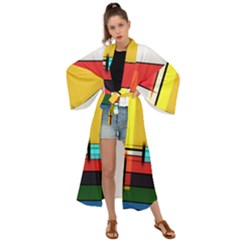 Multicolored Retro Abstraction, Lines Retro Background, Multicolored Mosaic Maxi Kimono by nateshop