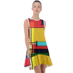 Multicolored Retro Abstraction, Lines Retro Background, Multicolored Mosaic Frill Swing Dress