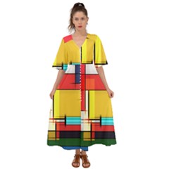 Multicolored Retro Abstraction%2 Kimono Sleeve Boho Dress by nateshop