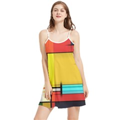 Multicolored Retro Abstraction, Lines Retro Background, Multicolored Mosaic Summer Frill Dress