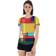 Multicolored Retro Abstraction, Lines Retro Background, Multicolored Mosaic Back Cut Out Sport T-shirt