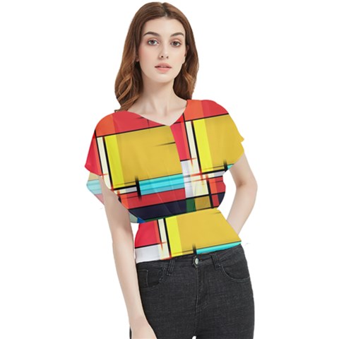 Multicolored Retro Abstraction, Lines Retro Background, Multicolored Mosaic Butterfly Chiffon Blouse by nateshop