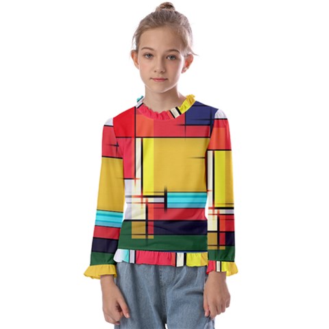 Multicolored Retro Abstraction%2 Kids  Frill Detail T-shirt by nateshop