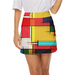 Multicolored Retro Abstraction, Lines Retro Background, Multicolored Mosaic Mini Front Wrap Skirt by nateshop