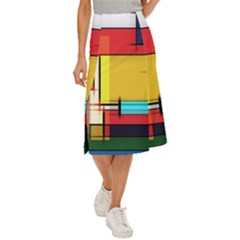 Multicolored Retro Abstraction%2 Midi Panel Skirt by nateshop