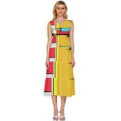 Multicolored Retro Abstraction%2 V-neck Drawstring Shoulder Sleeveless Maxi Dress by nateshop