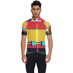 Multicolored Retro Abstraction, Lines Retro Background, Multicolored Mosaic Men s Short Sleeve Cycling Jersey by nateshop