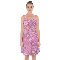 Pink Retro Texture With Rhombus, Retro Backgrounds Ruffle Detail Chiffon Dress by nateshop