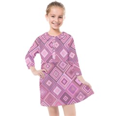 Pink Retro Texture With Rhombus, Retro Backgrounds Kids  Quarter Sleeve Shirt Dress by nateshop