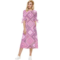 Pink Retro Texture With Rhombus, Retro Backgrounds Bow Sleeve Chiffon Midi Dress by nateshop