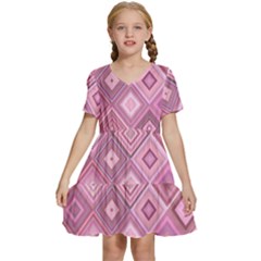 Pink Retro Texture With Rhombus, Retro Backgrounds Kids  Short Sleeve Tiered Mini Dress by nateshop