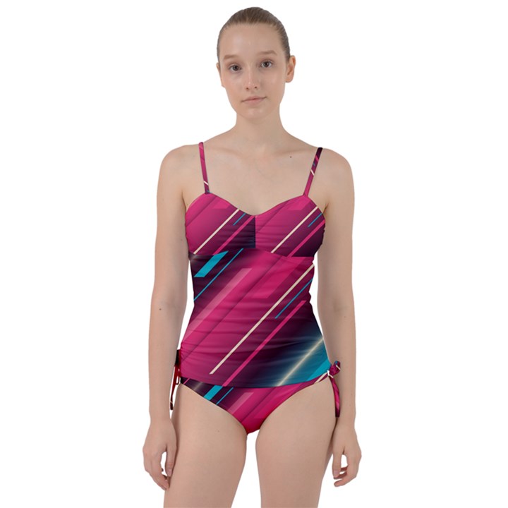 Pink-blue Retro Background, Retro Backgrounds, Lines Sweetheart Tankini Set