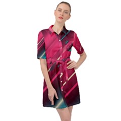 Pink-blue Retro Background, Retro Backgrounds, Lines Belted Shirt Dress by nateshop