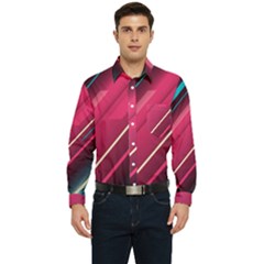 Pink-blue Retro Background, Retro Backgrounds, Lines Men s Long Sleeve Pocket Shirt  by nateshop