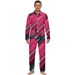 Pink-blue Retro Background, Retro Backgrounds, Lines Men s Long Sleeve Velvet Pocket Pajamas Set by nateshop