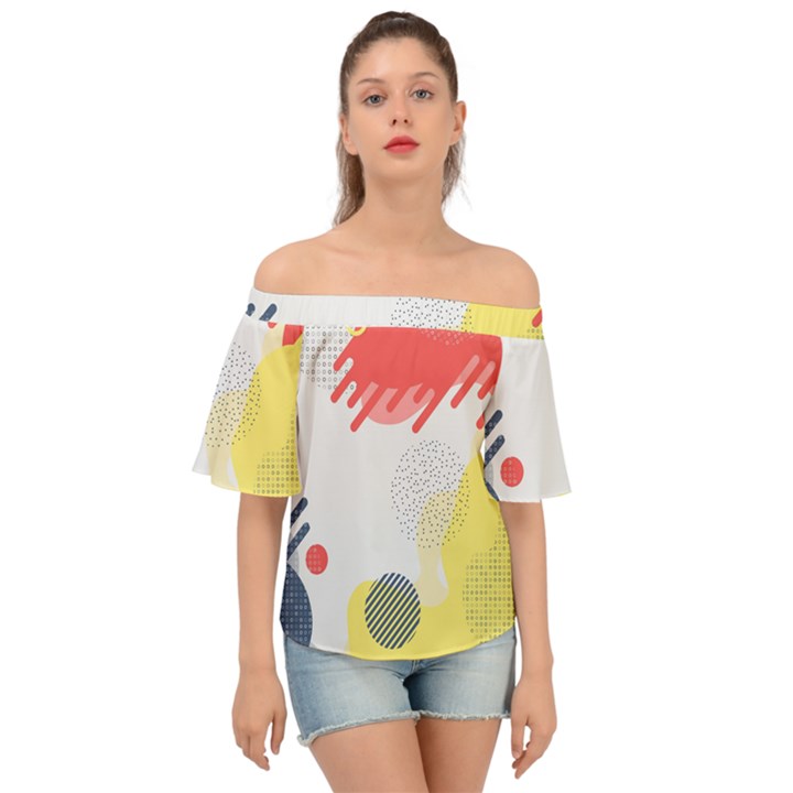 Red White Blue Retro Background, Retro Abstraction, Colored Retro Background Off Shoulder Short Sleeve Top