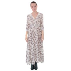 Retro Floral Texture, Beige Floral Retro Background, Vintage Texture Button Up Maxi Dress