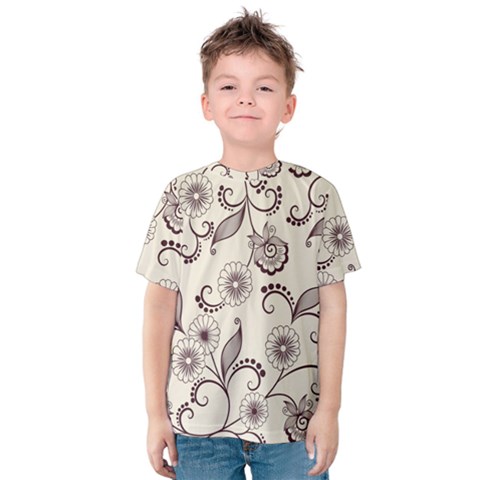 Retro Floral Texture, Light Brown Retro Background Kids  Cotton T-shirt by nateshop