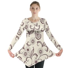 Retro Floral Texture, Light Brown Retro Background Long Sleeve Tunic  by nateshop