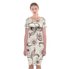 Retro Floral Texture, Light Brown Retro Background Classic Short Sleeve Midi Dress by nateshop