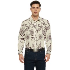 Retro Floral Texture, Light Brown Retro Background Men s Long Sleeve  Shirt by nateshop