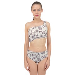 Retro Floral Texture, Light Brown Retro Background Spliced Up Two Piece Swimsuit by nateshop