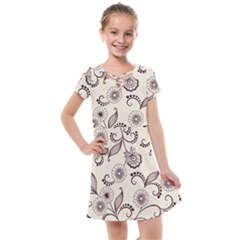 Retro Floral Texture, Light Brown Retro Background Kids  Cross Web Dress by nateshop