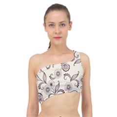 Retro Floral Texture, Light Brown Retro Background Spliced Up Bikini Top  by nateshop