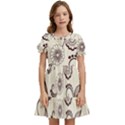 Retro Floral Texture, Light Brown Retro Background Kids  Puff Sleeved Dress View1