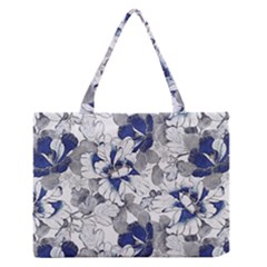 Retro Texture With Blue Flowers, Floral Retro Background, Floral Vintage Texture, White Background W Zipper Medium Tote Bag by nateshop