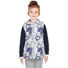 Retro Texture With Blue Flowers, Floral Retro Background, Floral Vintage Texture, White Background W Kids  Hooded Puffer Vest by nateshop