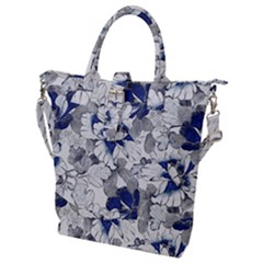 Retro Texture With Blue Flowers, Floral Retro Background, Floral Vintage Texture, White Background W Buckle Top Tote Bag by nateshop