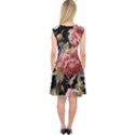 Retro Texture With Flowers, Black Background With Flowers Capsleeve Midi Dress View2